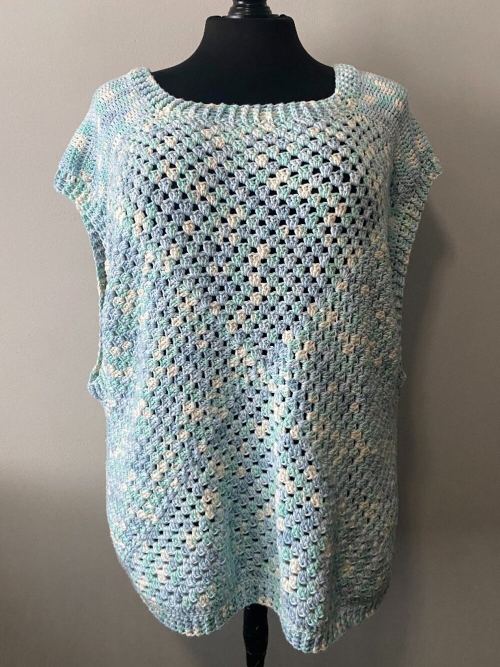 Handmade Crochet Blue White Women's Plus Size Sleeveless Top